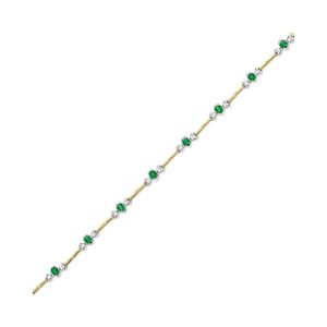 14Kt White Yellow Gold Diamond 1/3Ctw & Emerald 1 3/8Ctw Bracelet