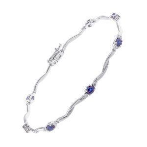 14Kt White Gold Diamond 1/5Ctw & Sapphire 1 1/2Ctw Bracelet