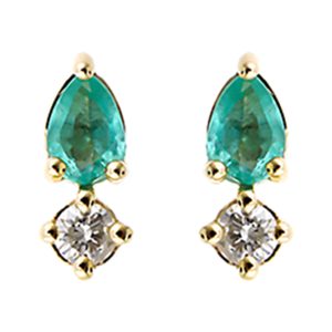 10Kt Yellow Gold Diamond 1/50Ctw & Emerald 1/20Ctw Earring