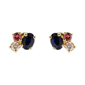 10Kt Yellow Gold Diamond 1/50Ctw & Sapphire-Pink Tourmaline 1/10Ctw Earring