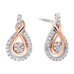 Gold Silver White Rose Diamond 1/5Ctw Earring