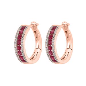 14Kt Rose Gold Diamond 1/6Ctw & Ruby 5/8Ctw Earring