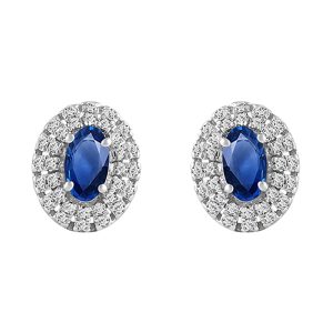 10Kt White Gold Diamond 1/7Ctw & Sapphire 3/4Ctw Earring