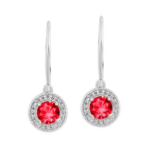 Silver Diamond 1/10Ctw & Ruby 1/2Ctw Earring