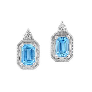 Silver Diamond 1/20Ctw & Blue Topaz 1 1/3Ctw Earring