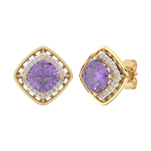 10Kt Yellow Gold Diamond 1/10Ctw & Amethyst 1 7/8Ctw Earring