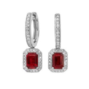 14Kt White Gold Diamond 1/2Ctw & Ruby 2 3/8Ctw Earring