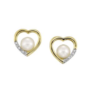 14Kt Yellow Gold Diamond 1/20Ctw & Pearl Earring