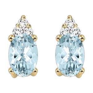 10Kt Yellow Gold Diamond 1/25Ctw & Aquamarine 5/8Ctw Earring