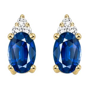 10Kt Yellow Gold Diamond 1/25Ctw & Sapphire 1/4Ctw Earring