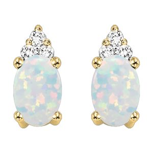 10Kt Yellow Gold Diamond 1/25Ctw & Opal 5/8Ctw Earring