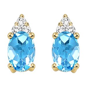 10Kt Yellow Gold Diamond 1/25Ctw & Blue Topaz 1/2Ctw Earring