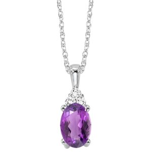 10Kt White Gold Diamond 1/50Ctw & Amethyst 3/8Ctw Pendant