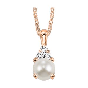 10Kt Rose Gold Diamond 1/50Ctw & Pearl Pendant