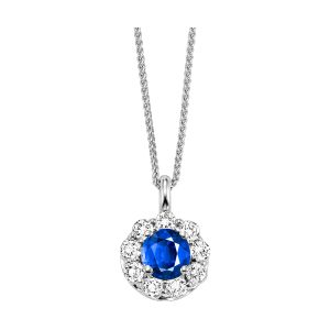 14Kt White Gold Diamond 1/2Ctw & Sapphire 1/10Ctw Pendant