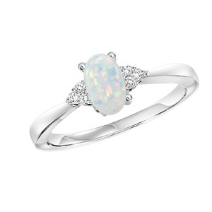 10Kt White Gold Diamond 1/25Ctw & Opal 1/2Ctw Ring