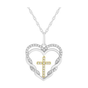 Gold Silver White Yellow Diamond 1/7Ctw Pendant