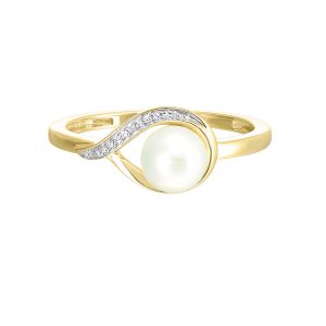 14Kt Yellow Gold Diamond 1/50Ctw & Pearl Ring