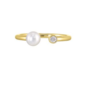 14Kt Yellow Gold Diamond 1/20Ctw & Pearl Ring