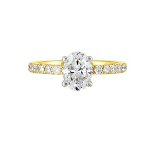 14Kt White Yellow Semi Mount 3/8Ctw For 1Ctw Oval Center