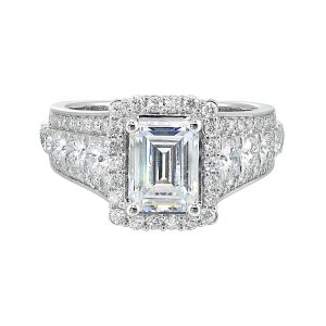 14Kt White Semi Mount 1 1/3Ctw For 2Ctw Emerald Cut Center