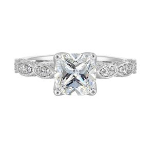 14Kt White Semi Mount 1/3Ctw For 2Ctw Cushion Center