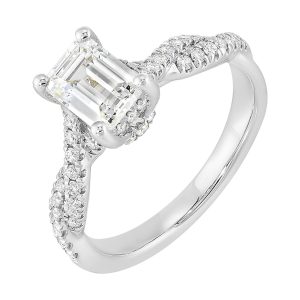 14Kt White Semi Mount 1/3Ctw For 1 1/2Ct Emerald Cut Center