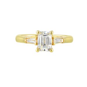14Kt Yellow Semi Mount 1/3Ctw For 1 1/2Ctw Emerald Cut Center