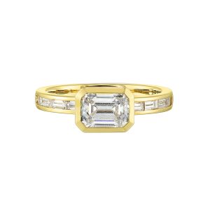 14Kt Yellow Semi Mount 1/2Ctw For 1Ct Emerald Cut Center