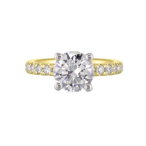 14Kt White Yellow Semi Mount 3/8Ctw For 2Ct Round Center