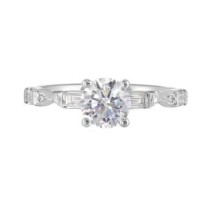 14Kt White Semi Mount 1/3Ctw For 1Ct Round Center