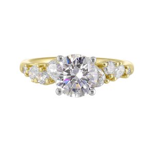 14Kt White Yellow Semi Mount 1/2Ctw For 1 1/2Ct Round Center
