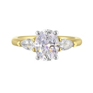 14Kt White Yellow Semi Mount 1/2Ctw For 2Ct Oval Center