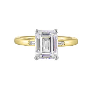 14Kt White Yellow Semi Mount 1/15Ctw For 2Ct Emeral Cut Center