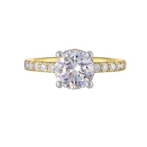 14Kt White Yellow Semi Mount 3/8Ctw For 1 1/2Ct Round Center