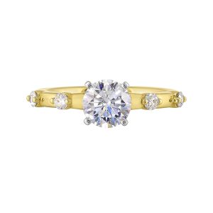 14Kt White Yellow Semi Mount 1/6Ctw For 1Ct Round Center