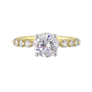 14Kt White Yellow Semi Mount 3/8Ctw For 1 1/2Ct Round Center