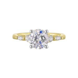 14Kt White Yellow Semi Mount 1/5Ctw For 1 1/2Ct Round Center