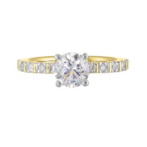 14Kt White Yellow Semi Mount 1/6Ctw For 1Ct Round Center