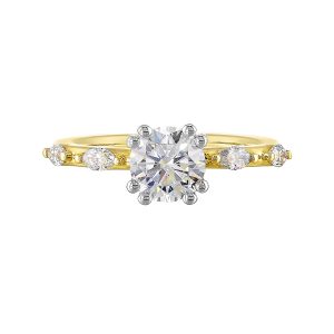 14Kt White Yellow Semi Mount 1/4Ctw For 1Ct Round Center
