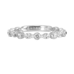Sparkling marquise and round diamonds dance in harmony on this delicate band, creating a unique and captivating sparkle with comfort fit inside.