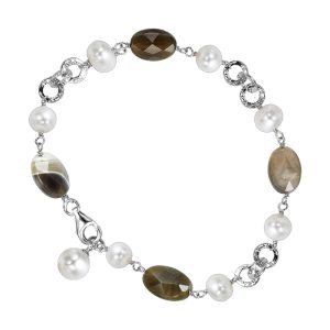 Silver White & Pearl Bracelet