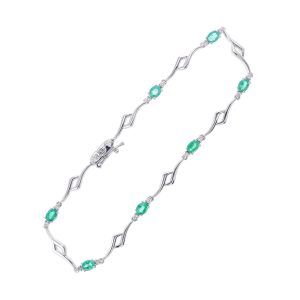 14Kt White Gold Diamond 1/5Ctw & Emerald 1 1/5Ctw Bracelet
