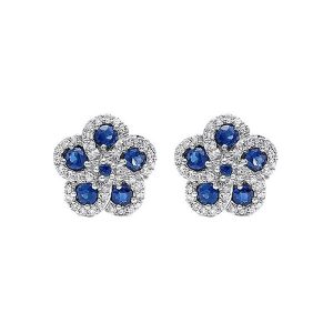 14Kt White Gold Diamond 1/3Ctw & Sapphire 3/4Ctw Earring
