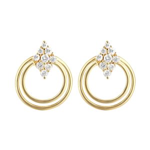 14KY diamond earrings, 1/2CTW-modern gold circle drops paired with a pave diamond cluster.