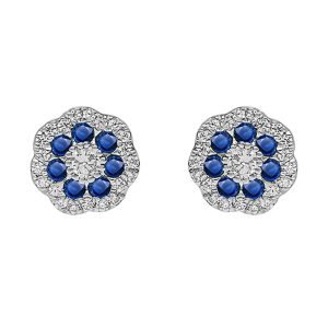 10Kt White Gold Diamond 1/4Ctw & Sapphire 3/8Ctw Earring