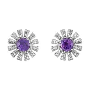 10Kt White Gold Diamond 1/10Ctw & Amethyst 1/2Ctw Earring