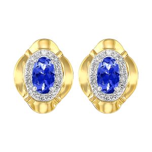 10Kt Yellow Gold Diamond 1/10Ctw & Sapphire 5/8Ctw Earring