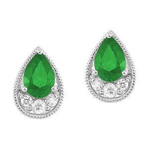 14Kt White Gold Diamond 1/10Ctw & Emerald 3/4Ctw Earring
