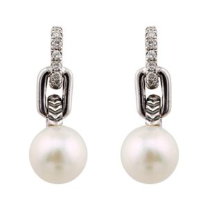 Silver Diamond 1/20Ctw & Pearl 2 3/4Ctw Earring